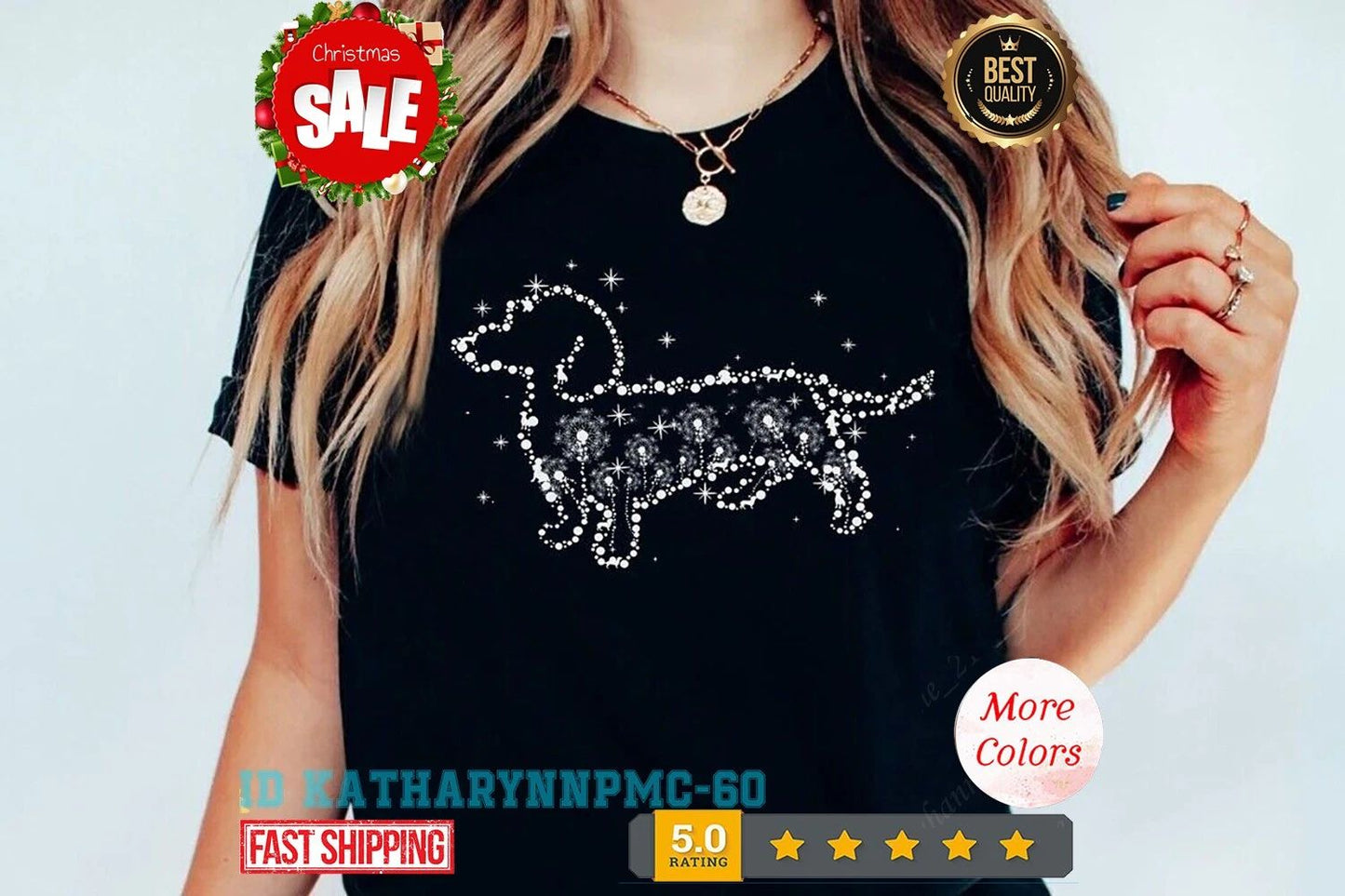 Cute Dachshund Wiener Dog Flower Fly Dandelion T-shirt, Pet Portrait Dog Love...