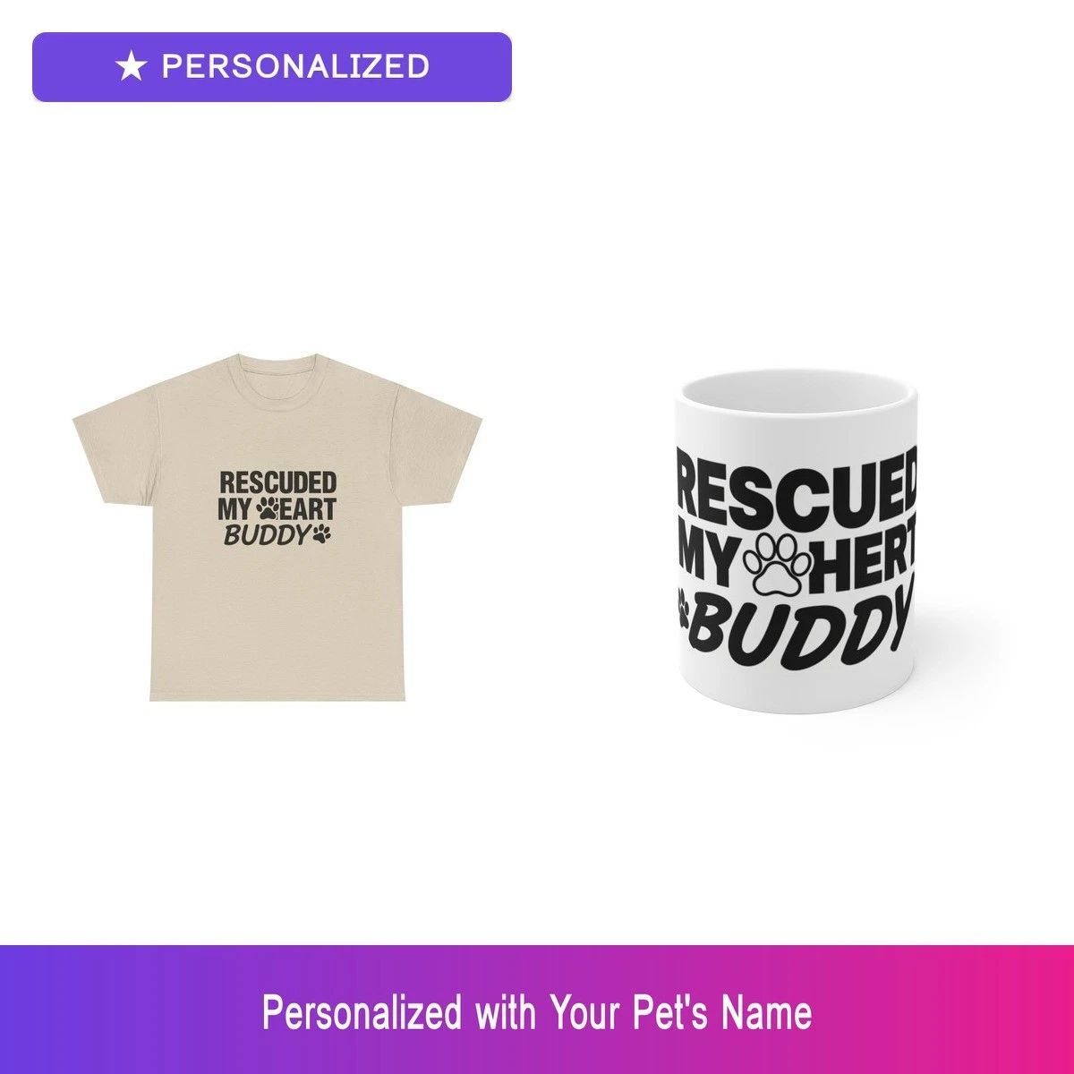 Custom Pet Rescue Gift Set Shirt Mug Personalized Name Bundle Dog Lover