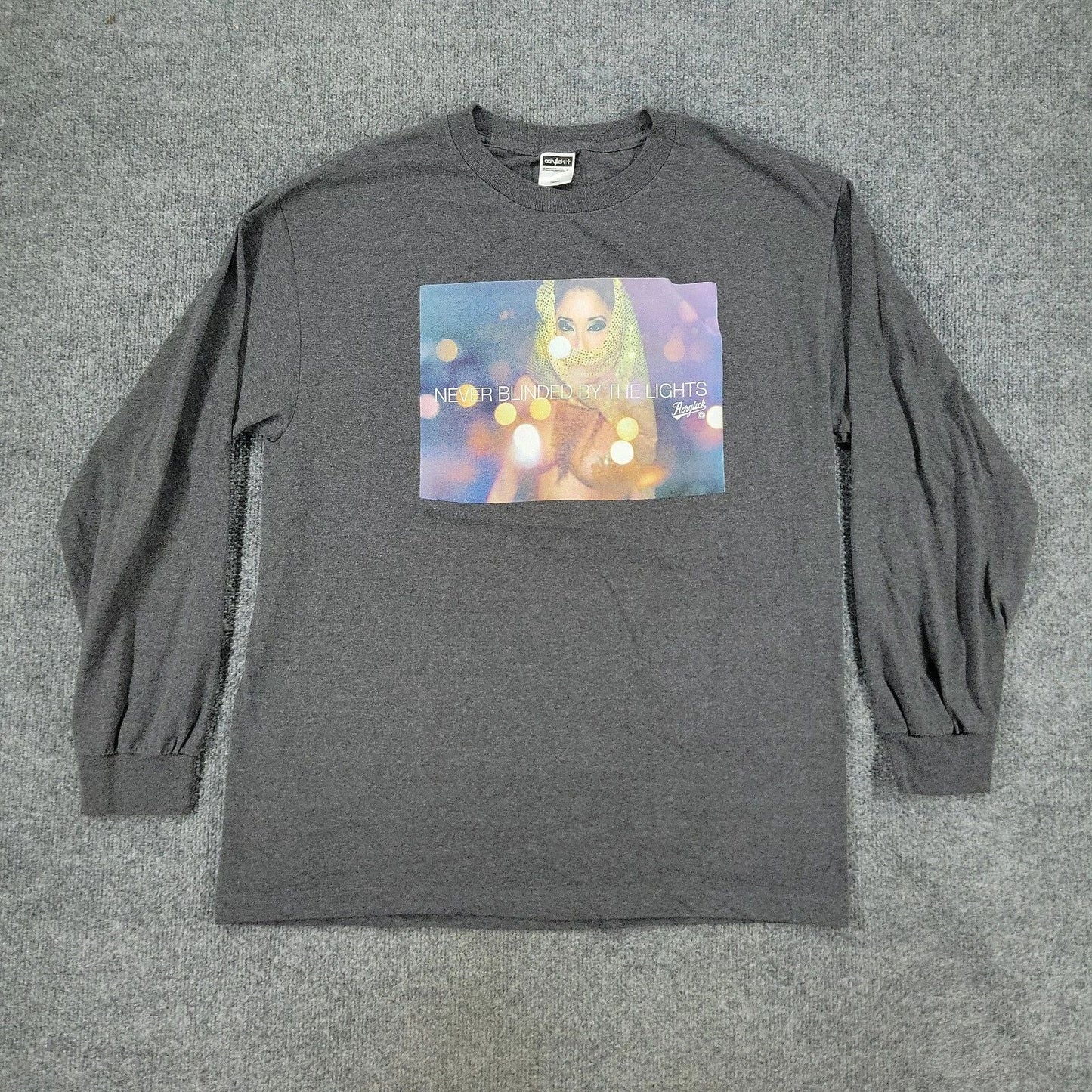 Acrylick Shirt Men's Large Gray Logo Graphic Tee Crew Neck Long Sleeve Adult L