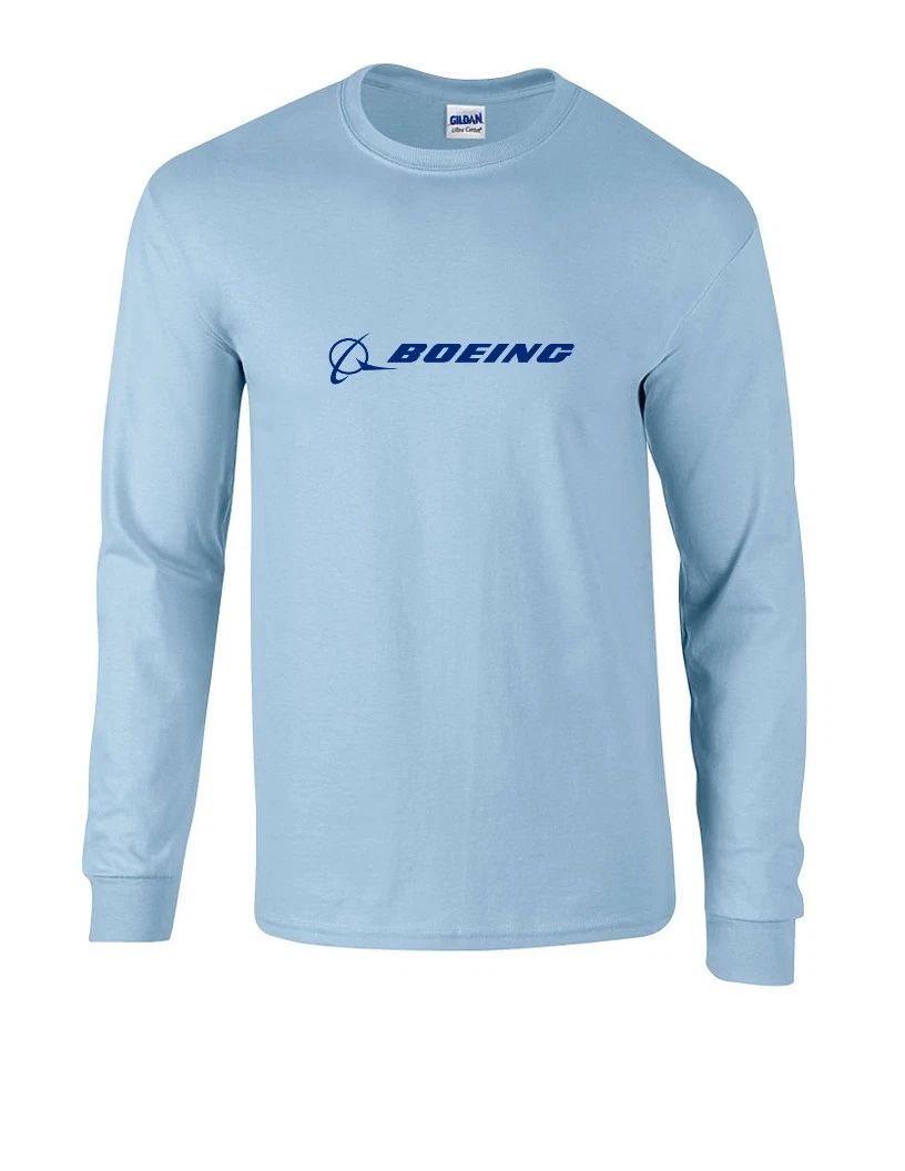 Boeing Blue Logo US Aviation 747 787 Geek Sky Blue Cotton Long Sleeve T-shirt