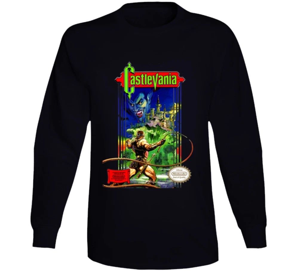 Castlevania Nes Box Art Retro Video Game Long Sleeve T Shirt