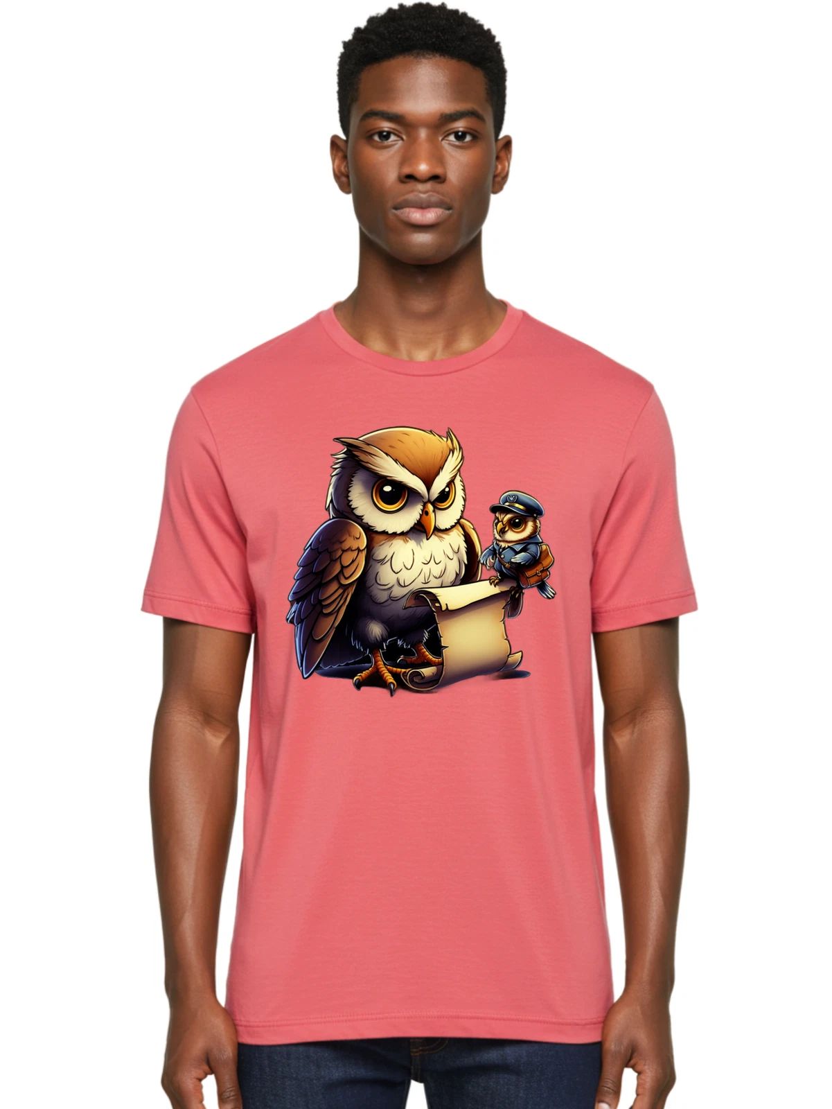 Owl-And-Mailman-Owl Mens Graphic Tee, 100% Cotton, Casual Summer Wear