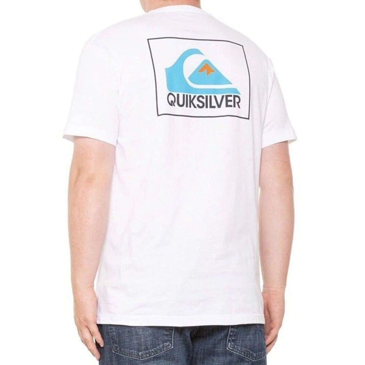 New Men's Quiksilver White T-Shirt Logo Wave Surfing Short Sleeve Small