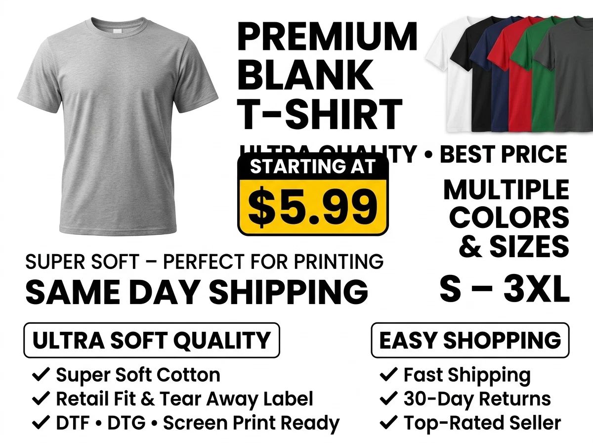 100% Cotton Premium Quality Blank T-Shirt Unisex Soft Style Tee S-3XL Fast Ship