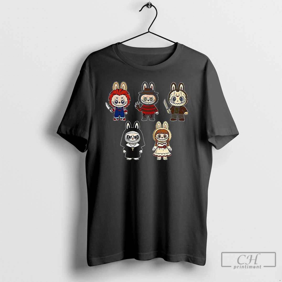 Premium Labubu In Halloween Costume Chucky Freddy Krueger Jason Voorhees Valak Annabelle T Shirts