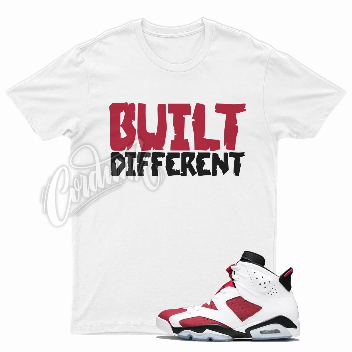 White BUILT T Shirt to Match J1 6 Carmine VI 5 Varsity Red Bred Flu Game