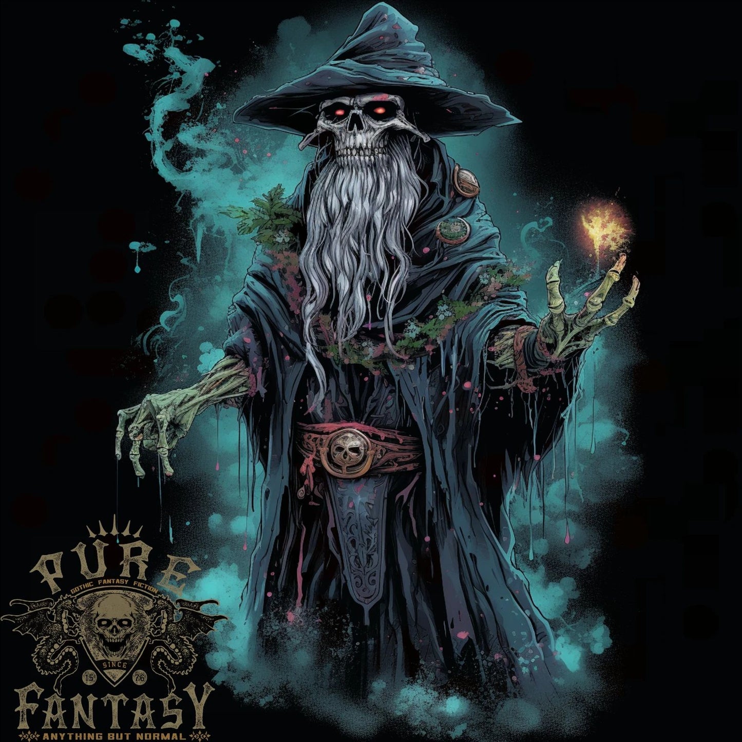 Fantasy Wizard Warlock Skull Mens T-Shirt 100% Cotton
