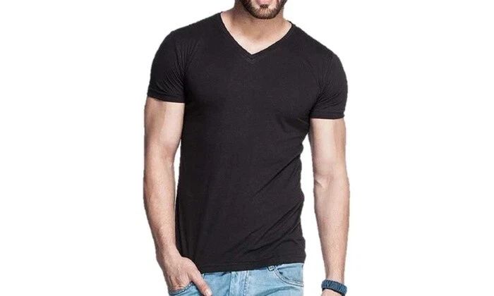 Men 100% Cotton short sleeve Black V Neck T Shirt