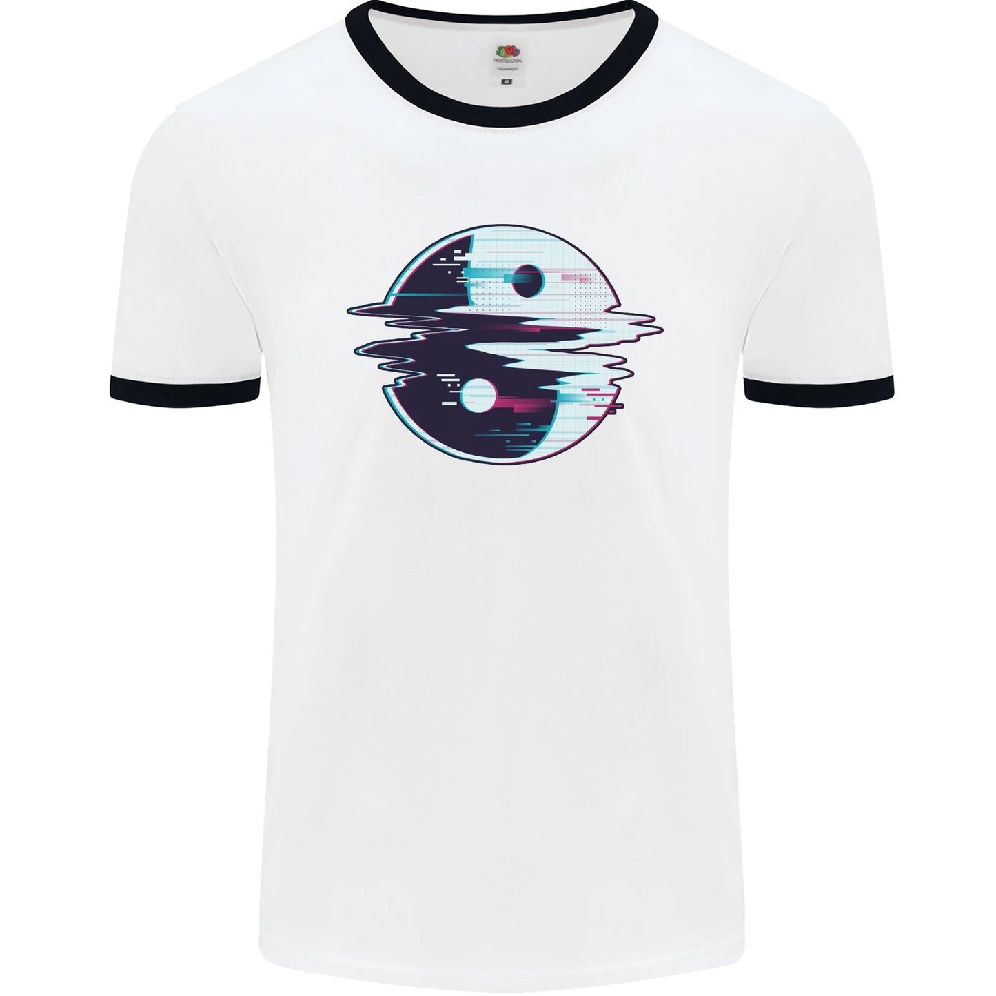 Yin Yang Glitch Yoga Meditation SCI-FI MMA Mens Ringer T-Shirt