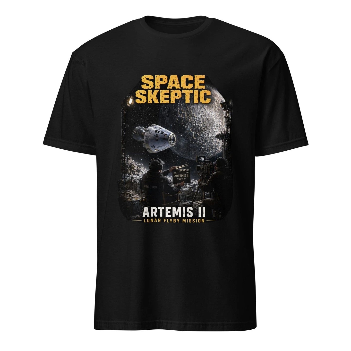 Space Skeptic Artemis II T-Shirt Lunar Flyby Mission Moon Film Set Humor Tee Fun