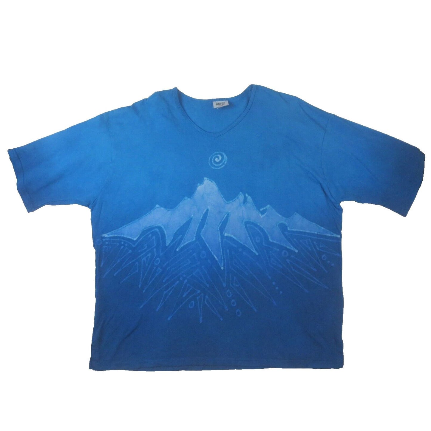 Grebe Batik Shirt XXL 2XL Blue 2 Sided Graphic Mountain Art Boho Hippie Outdoor