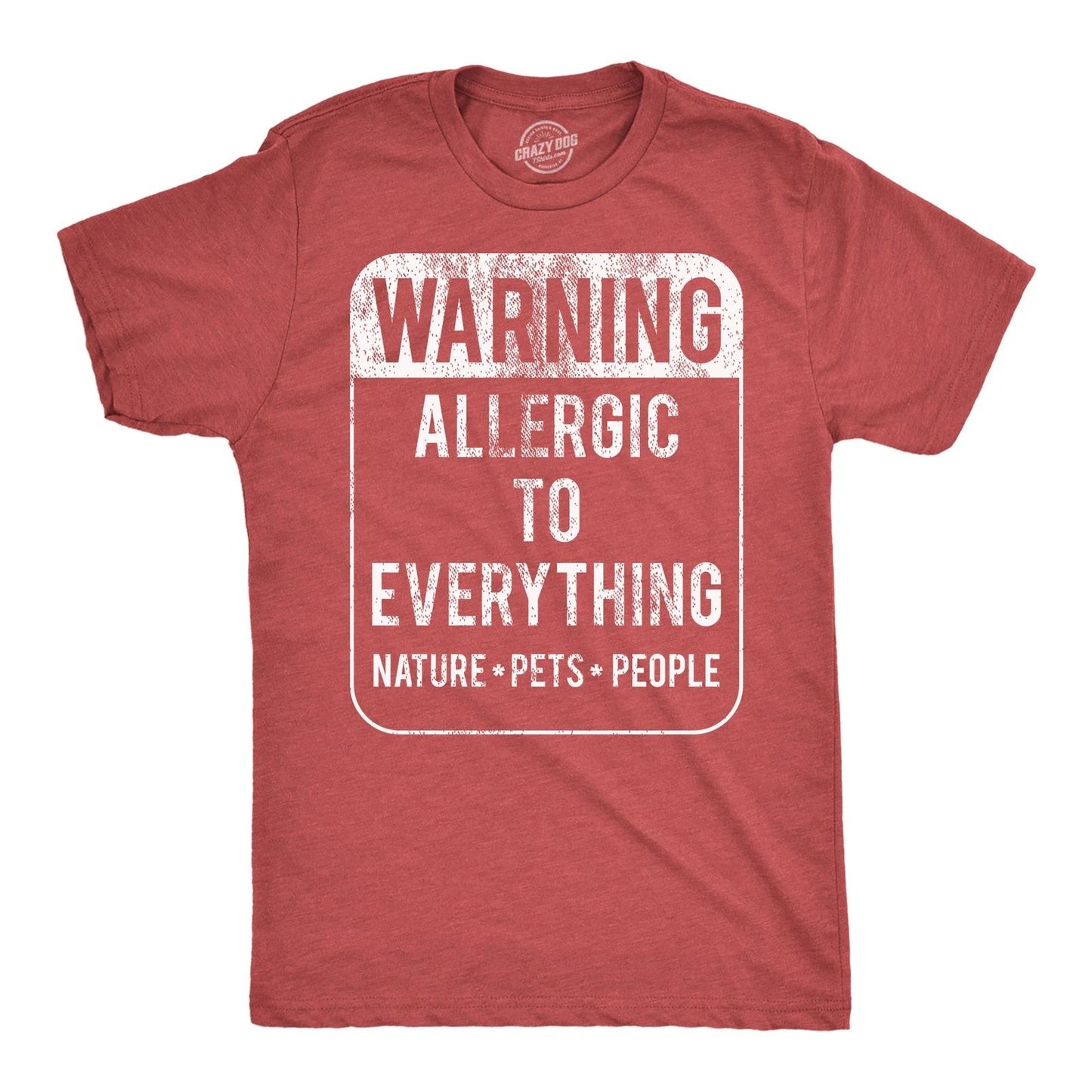 Mens Funny T Shirts Warning Allergic to Everything Sarcastic Graphic Tee for Men