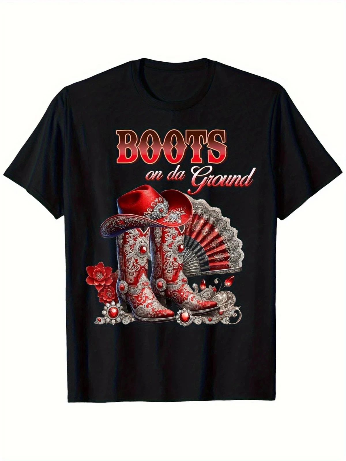 Super Soft 100% Cotton Boots On The Ground Western Cowboy Boot Graphic T-Shirt f