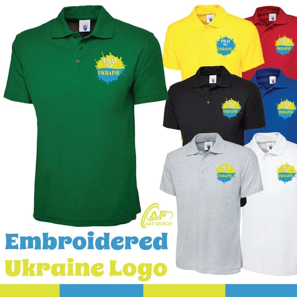 Pray For Ukraine Embroidered Polo Support Stand Ukrain Slogan Humanity Public