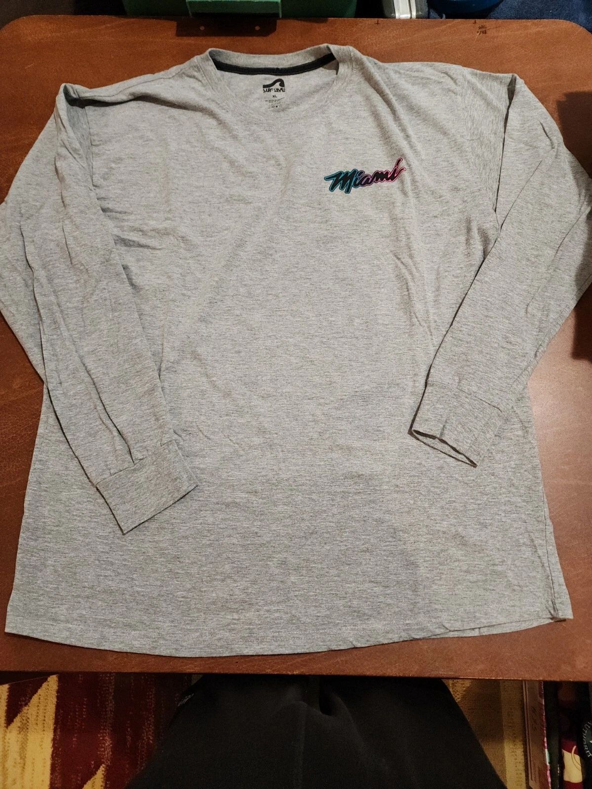 Surf Style Men's XL L/S Solid Gray 'MIAMI' Colorful Logo T-Shirt EUC. SB17