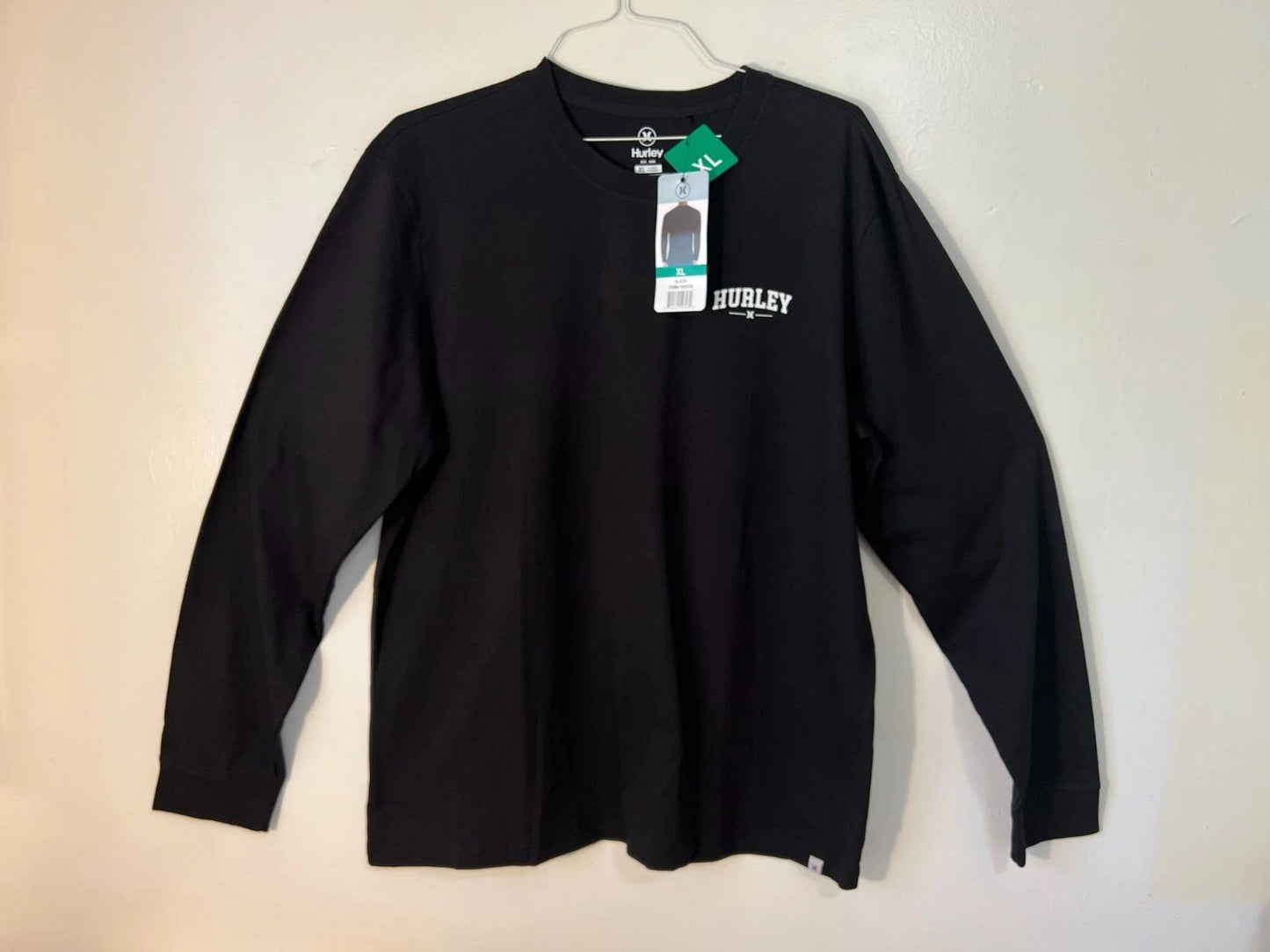 Hurley Size "X-Large" Men's Long Sleeve Cotton T-Shirt - Black/White