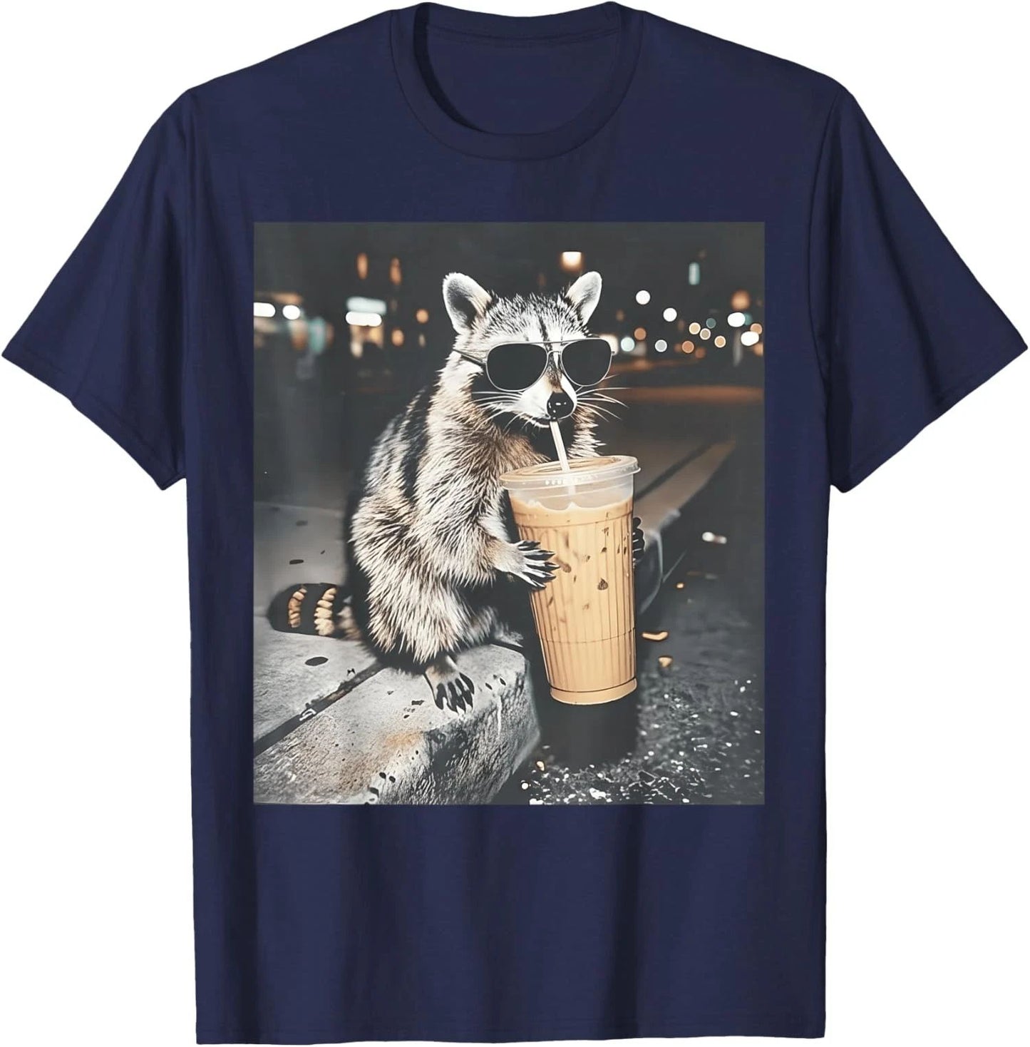 Raccoon Drinking Iced Coffee Funny Animal Meme Unisex T-Shirt