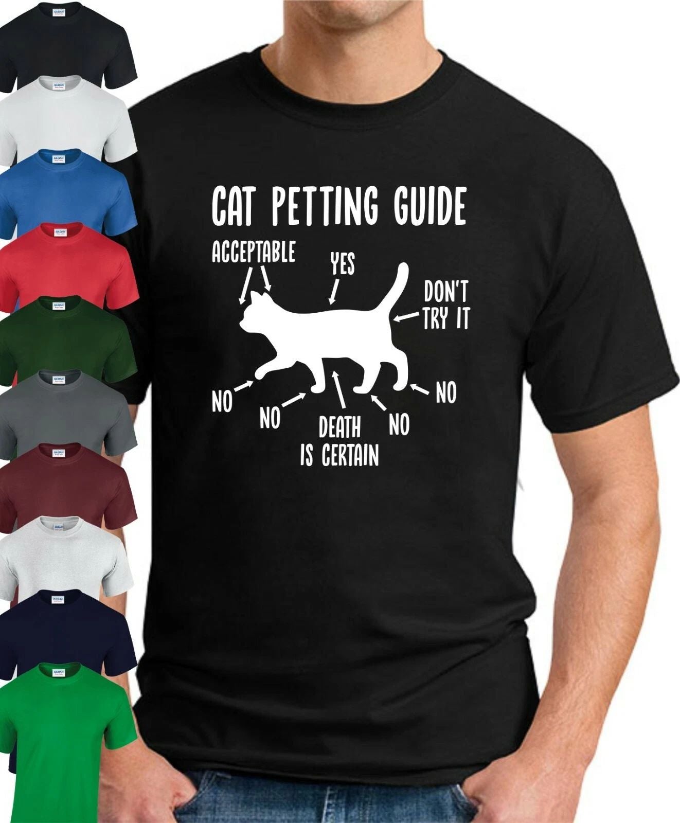 CAT PETTING GUIDE T-SHIRT > Funny Novelty Slogan Geek Nerd Animals Men's Top