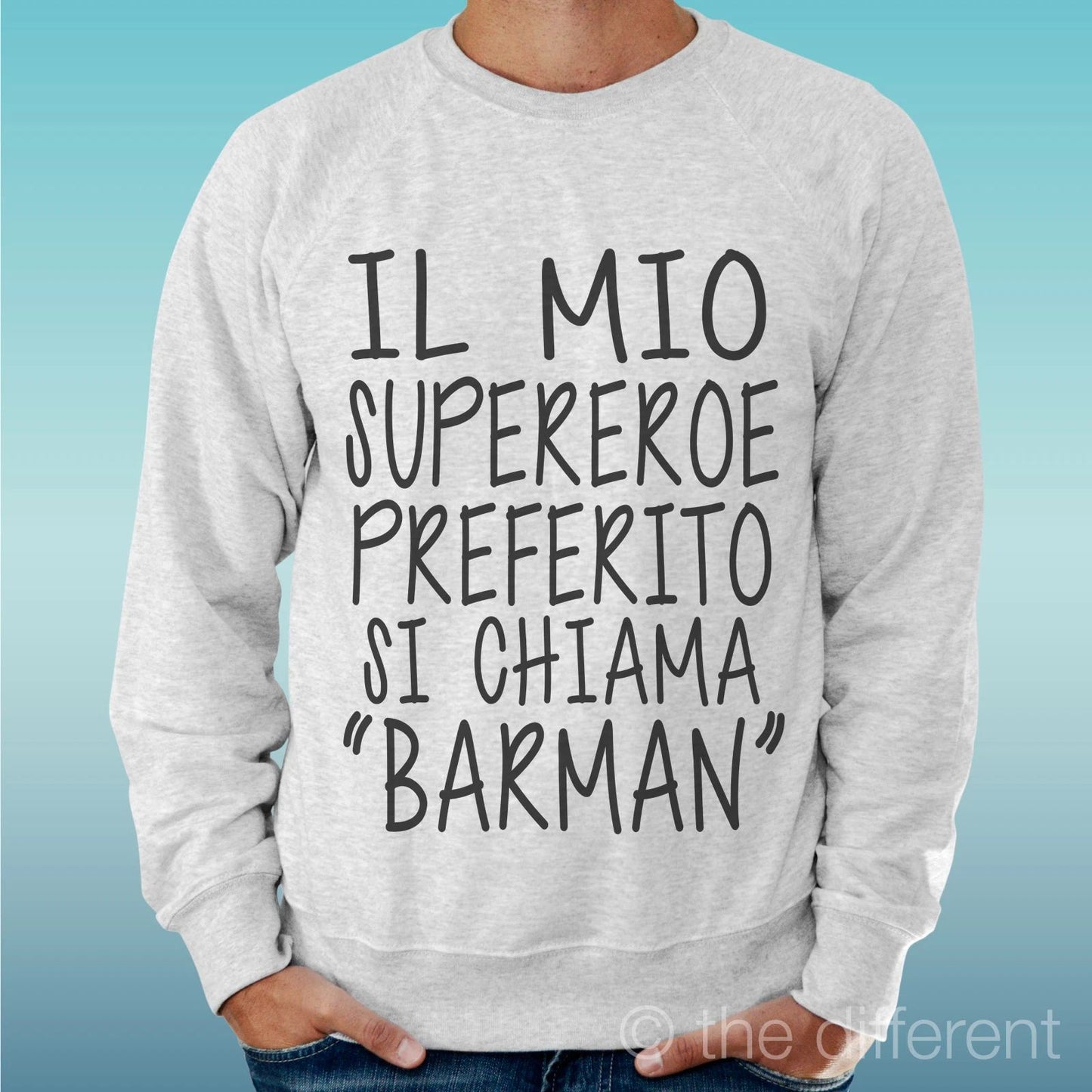Felpa Man Light Sweater Light Grey " The My Superhero Barman "