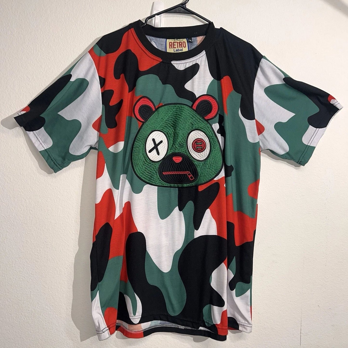 Retro Label T-Shirt 3XL SS Embroidered Camo Hip-hop Streetwear Casual Rap Trendy