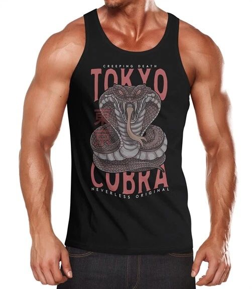 Men's Tank Top Japan Cobra Print Motif Tokyo Font Fashion Street Style
