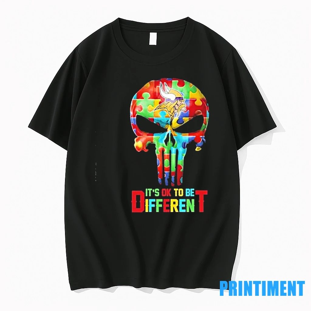 Skull X Minnesota Vikings Autism Its Ok To Be Different Tshirts Sweater