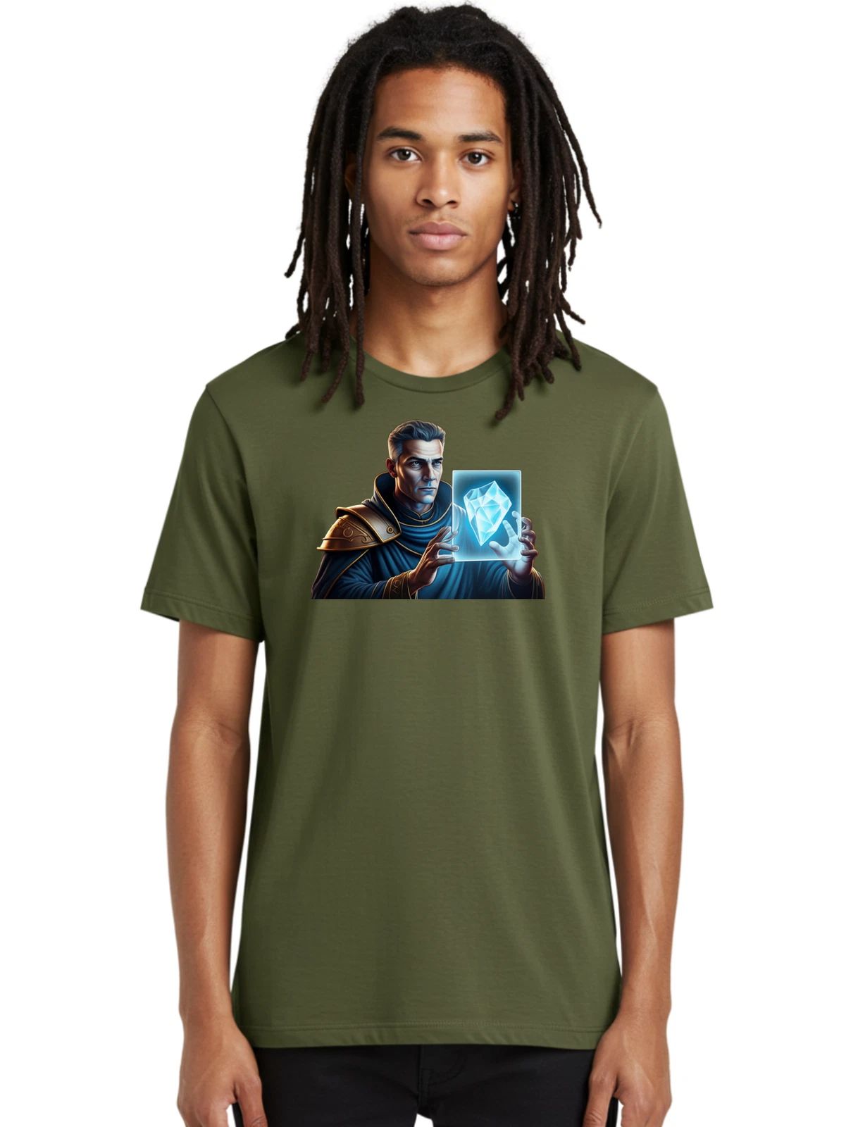 Man-Holding-Crystal Mens Graphic Tee, 100% Cotton, Casual Summer Wear