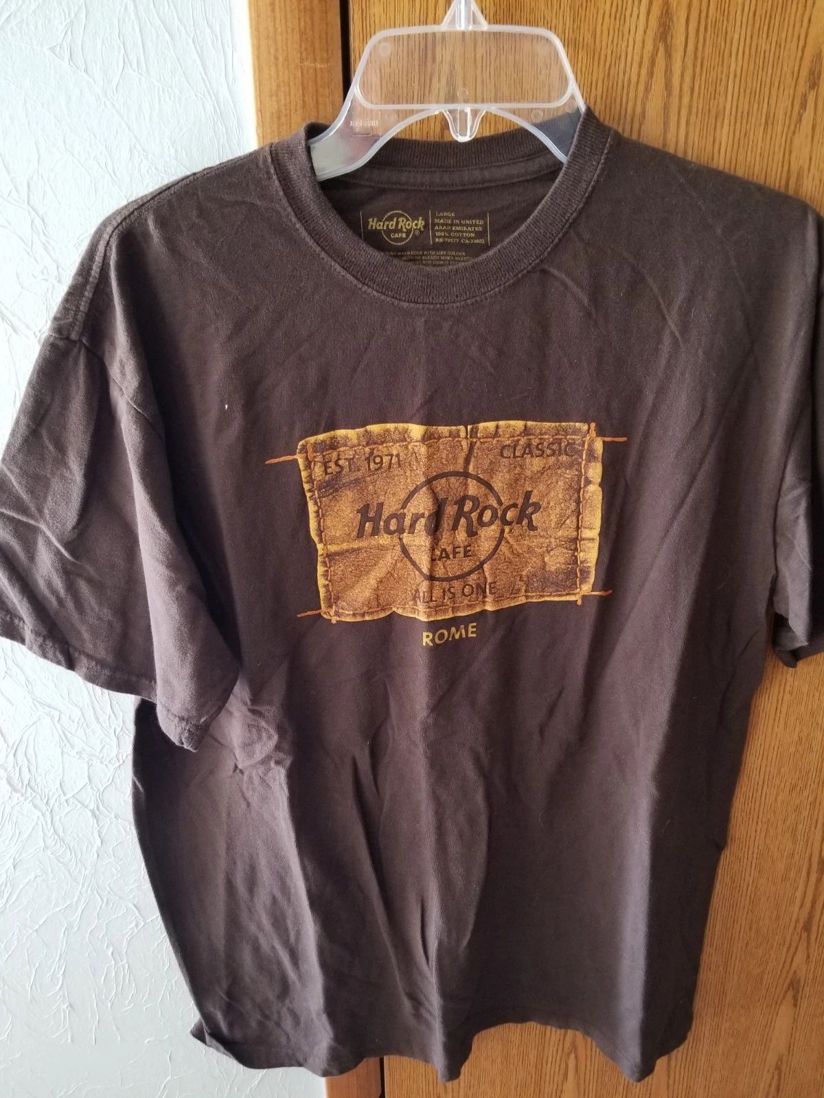 Hard Rock Cafe Rome Shirt Mens Large Brown Graphic Tee T-Shirt Souvenir