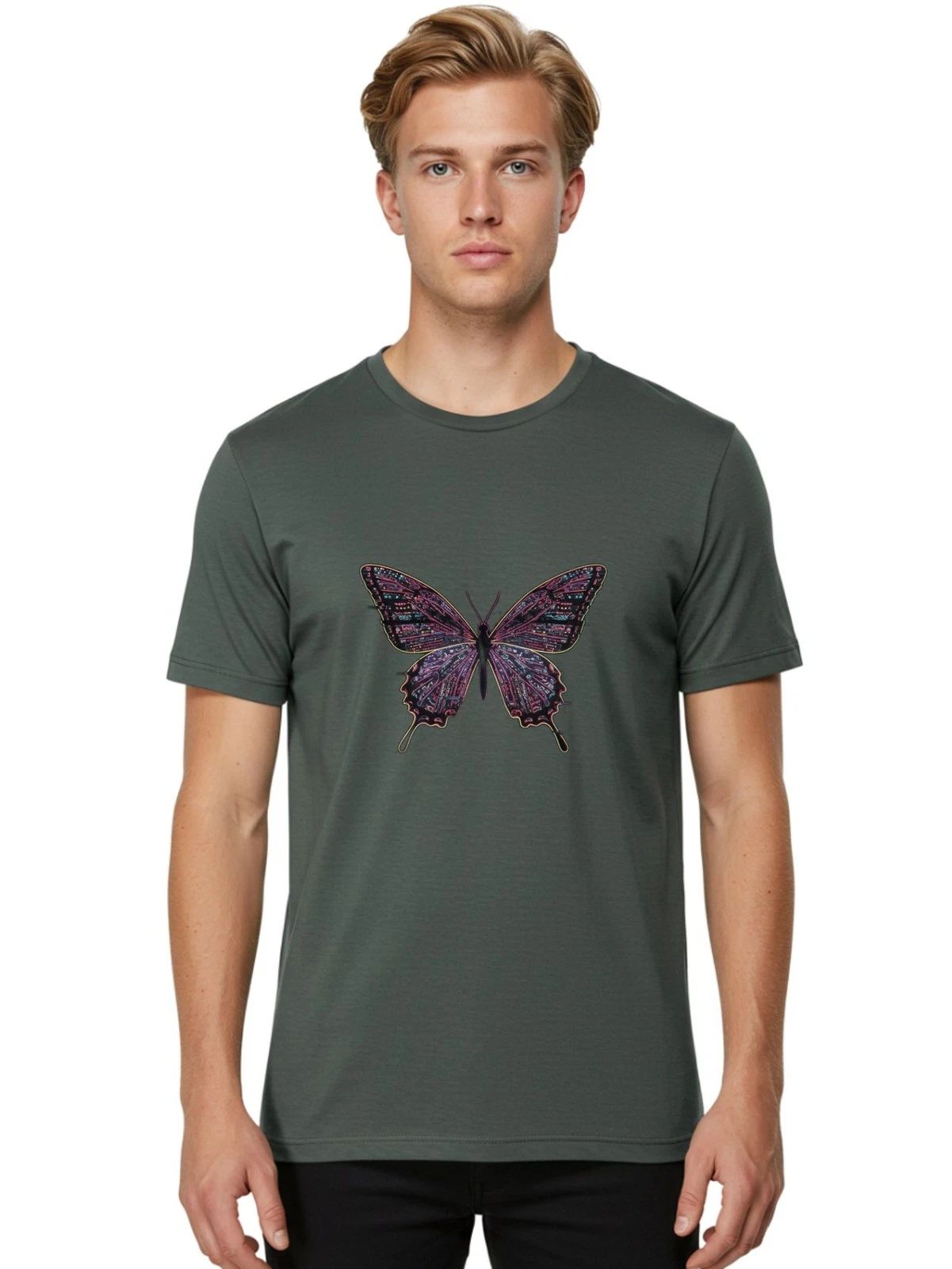 Circuit-Butterfly-3 Mens Graphic Tee, 100% Cotton, Casual Summer Wear