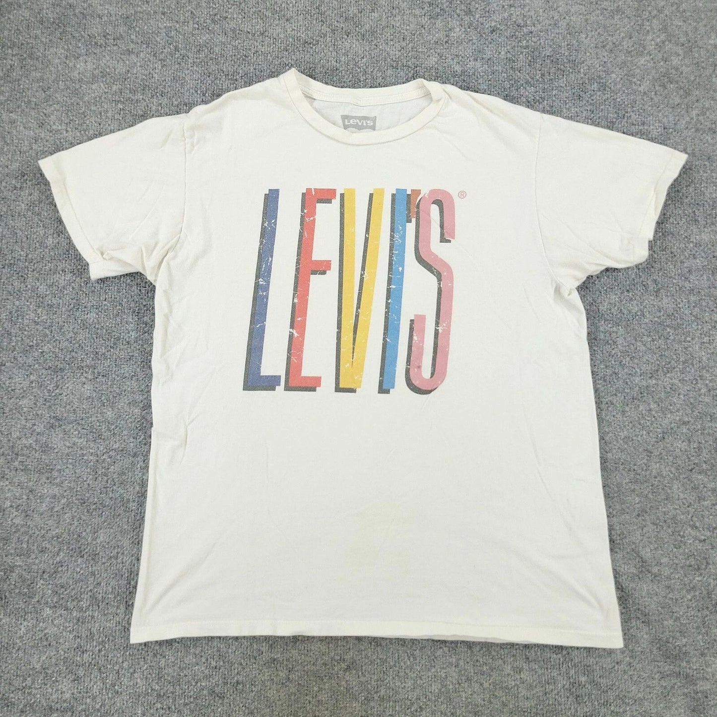 Levi's Shirt Men's Large White Graphic Tee Crew Neck Short Sleeve Pullover Adult