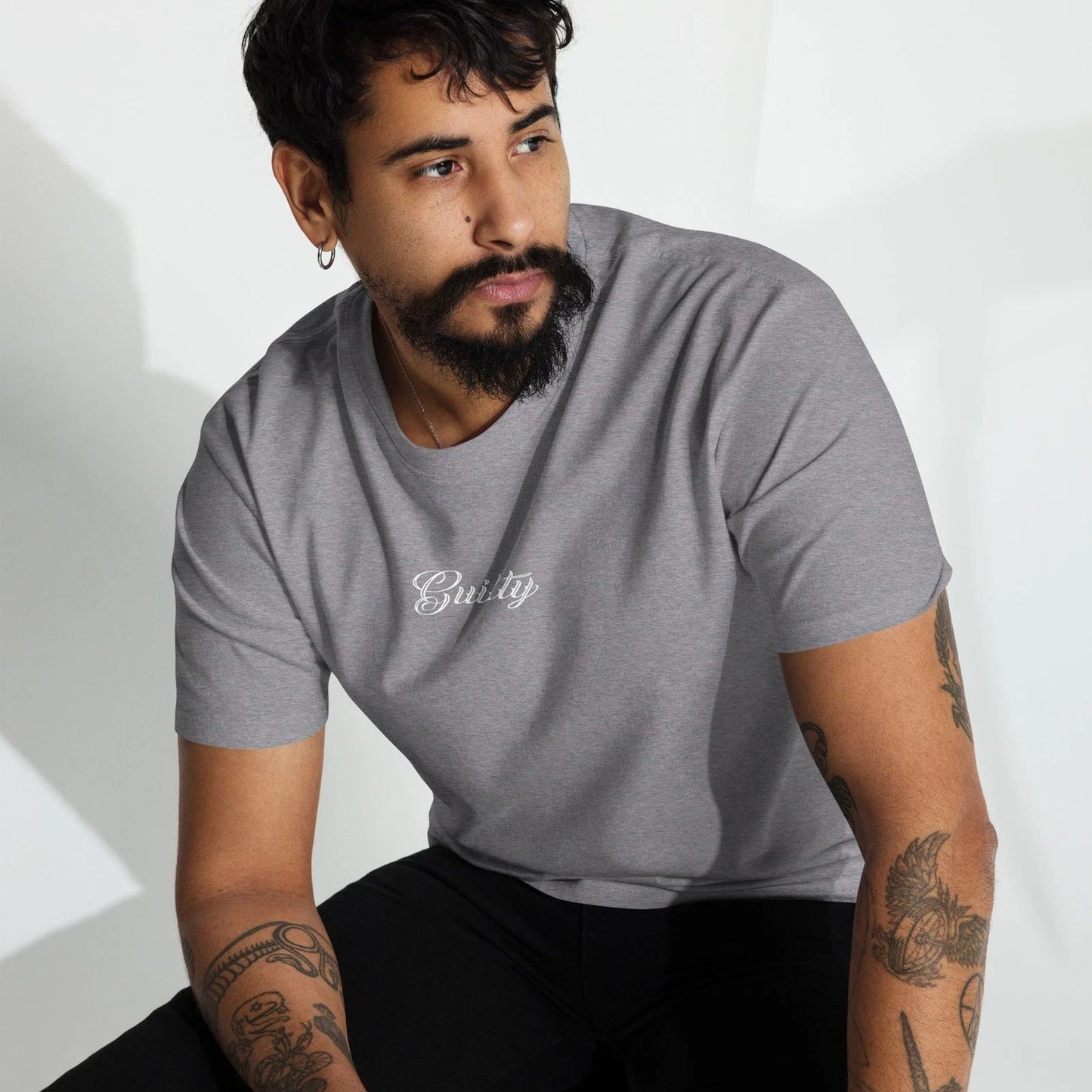 GUILTY Men’s Grey Heavyweight T-Shirt – Premium Cotton Graphic Tee