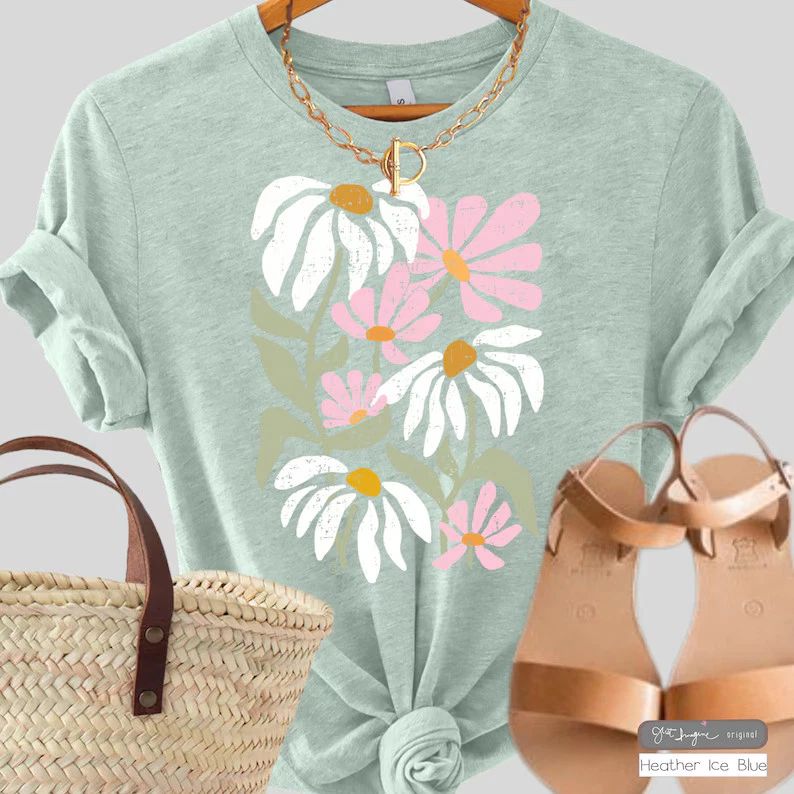 Pastel Garden Flower Comfort Tee Botanical Boho Style Soft Relaxed