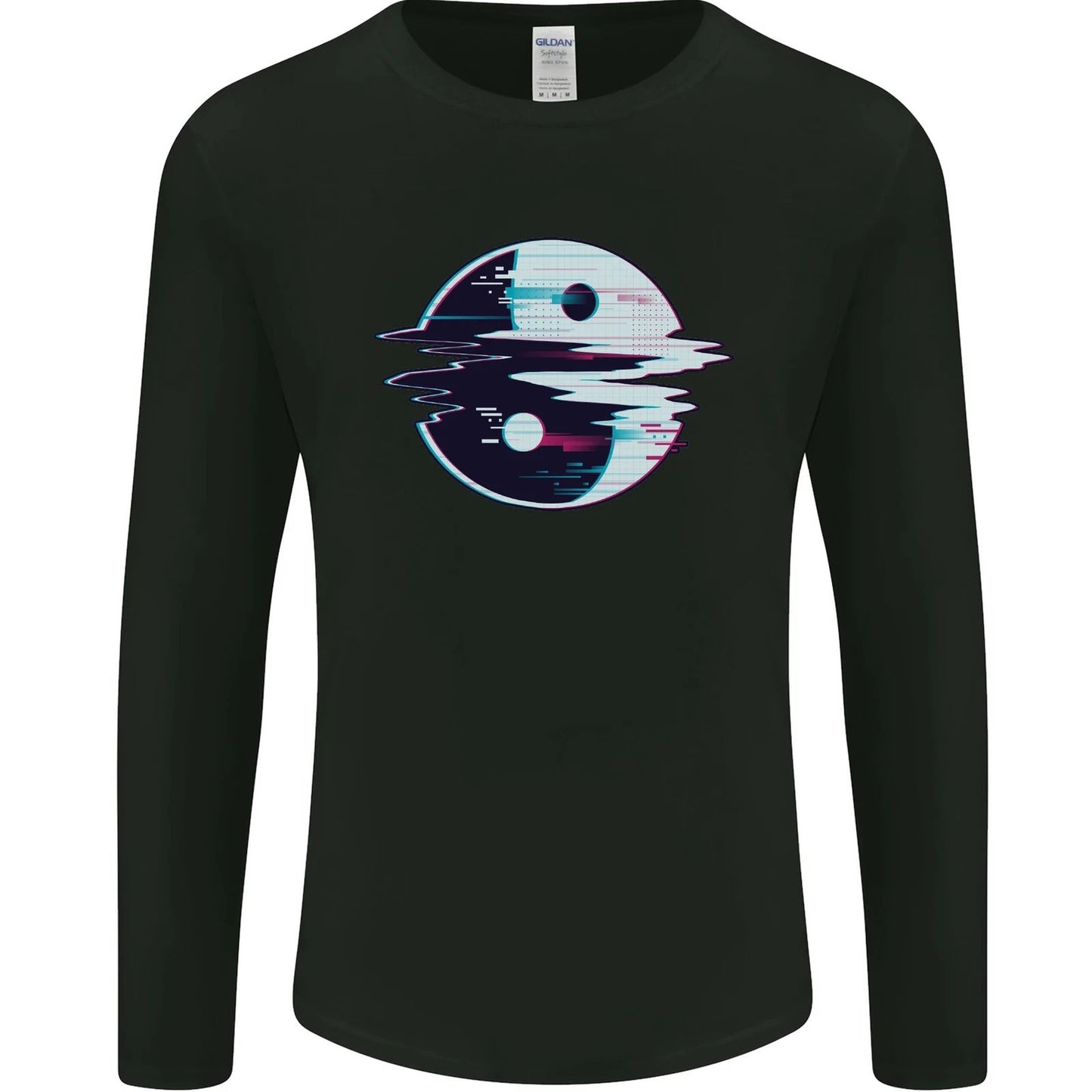 Yin Yang Glitch Yoga Meditation SCI-FI MMA Mens Long Sleeve T-Shirt