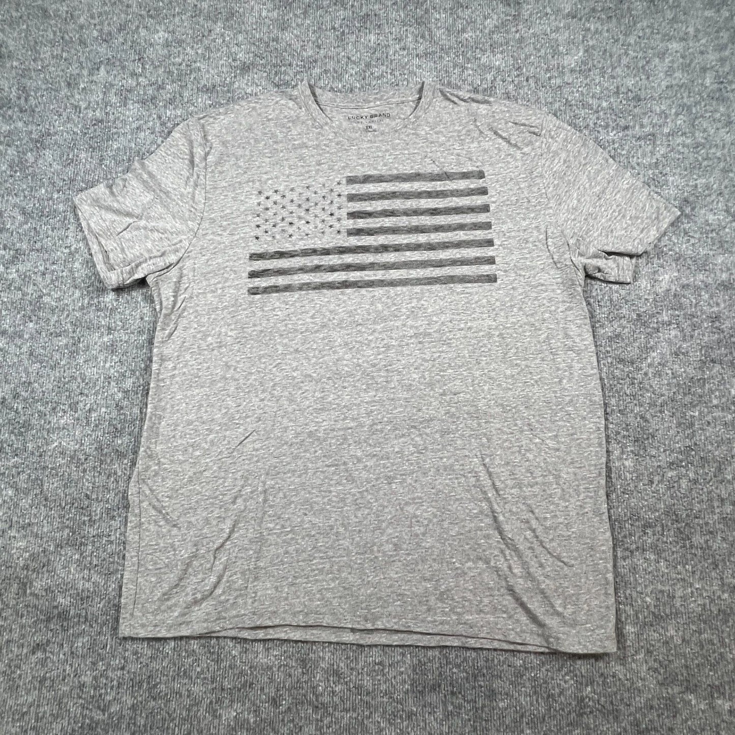 Lucky Brand US Flag T Shirt Mens 2XL Heathered Gray Cotton Graphic Everyday Wear