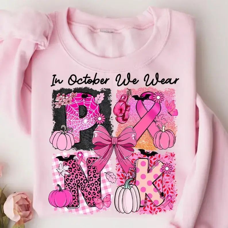 In October We Wear Pink Fall Breast Cancer Sweatshirt