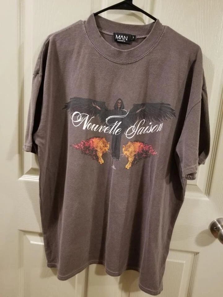 Boohooman T-Shirt Men's Small Brown Graphic Print Nouvelle Saison Y2k Style