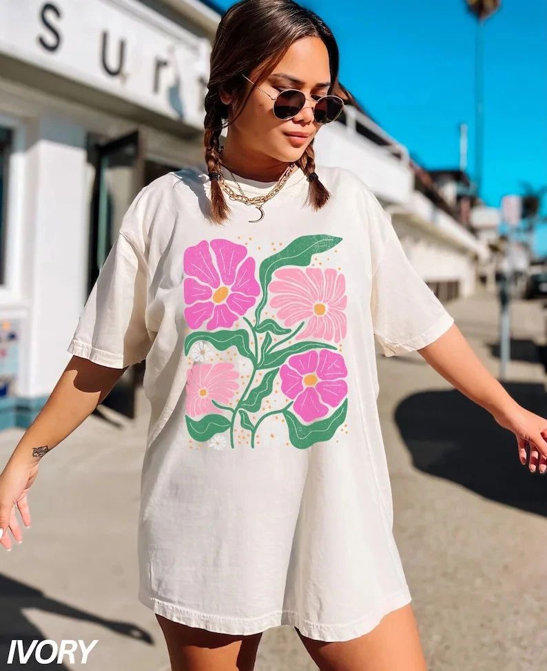 Boho Flower Comfort Tee Flower Market Shirt Soft Relaxed