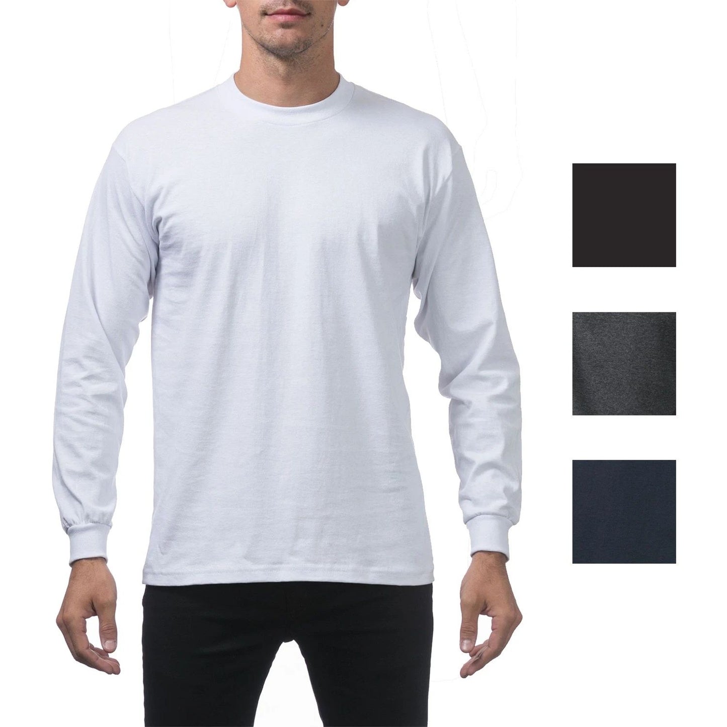 5 Pack Pro Club Men's Heavyweight Cotton Long Sleeve Crew Neck T-Shirt