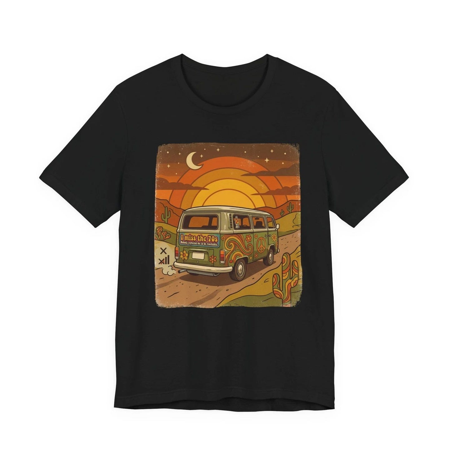 I Miss The 70s Shirt Throwback Hippie Van Sunset Graphic Tee Retro Desert Road
