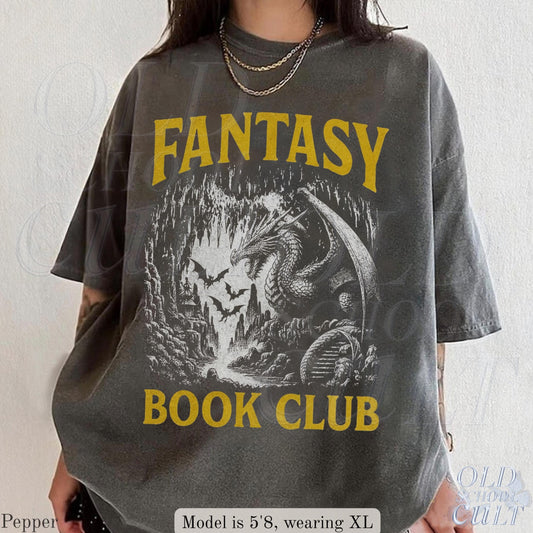 Fantasy Book Club Dragon Reader Comfort Colors Vintage Gothic Reading Book Lover Fantasy Reader Tee (1)