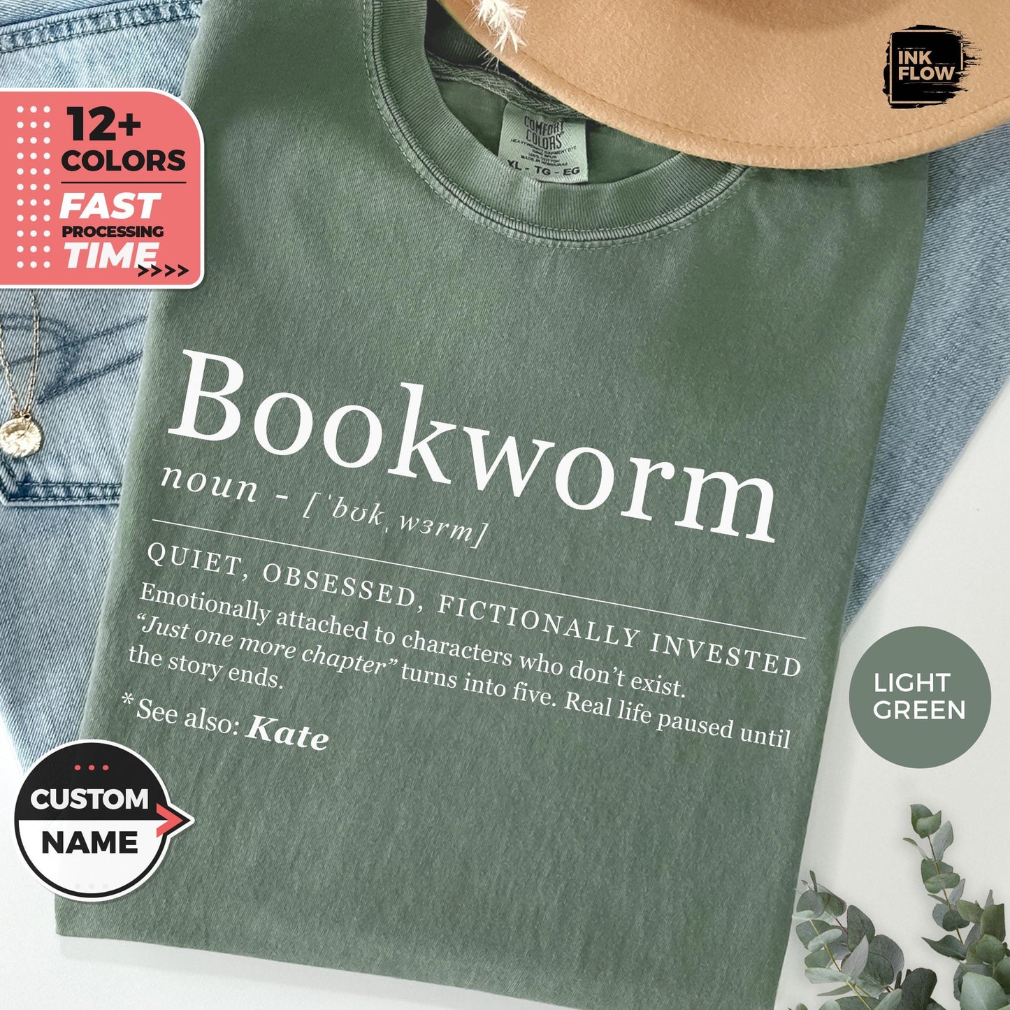 Bookworm Definition Comfort Colors Book Lover Reading Personalized Name Tee (1)