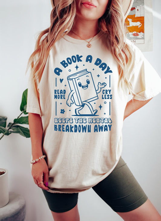 Comfort Colors Book Day Keeps Mental Breakdown Away Book Lovers Reading Tee Librarian Romance Reader Tee (1)