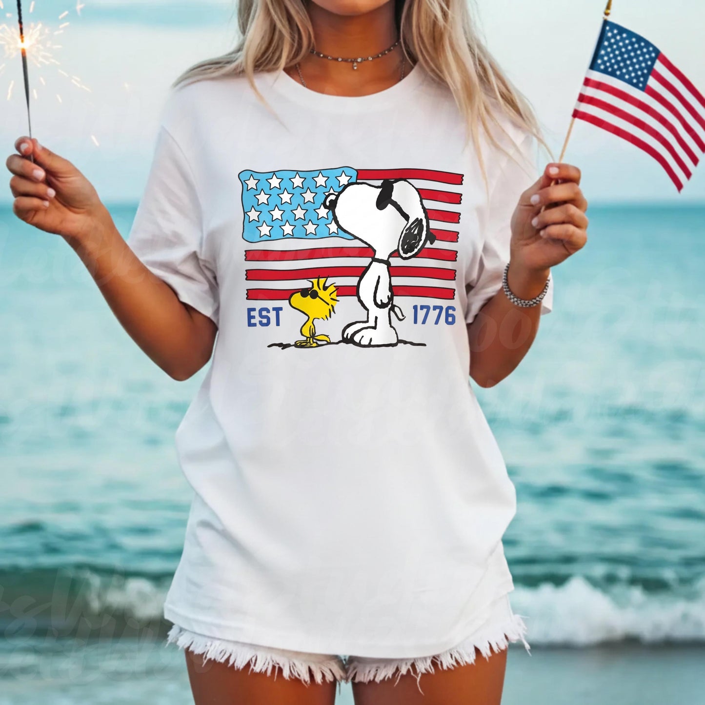 Comfort Colors America 250th Anniversary Patriotic Snoopy Tee 4th July Usa Flag Tee (1)
