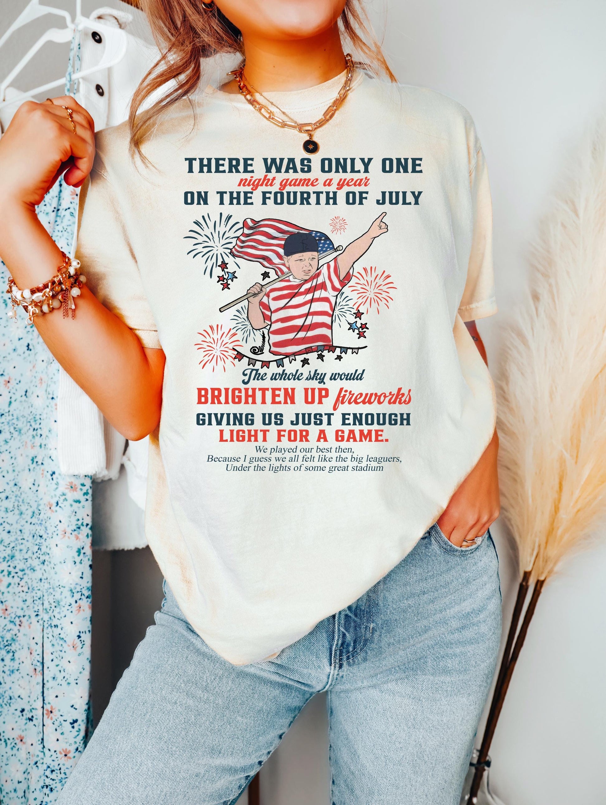 Fourth July Baseball Night Game Tee Retro Americana Fireworks Nostalgic Summer Patriot (1)