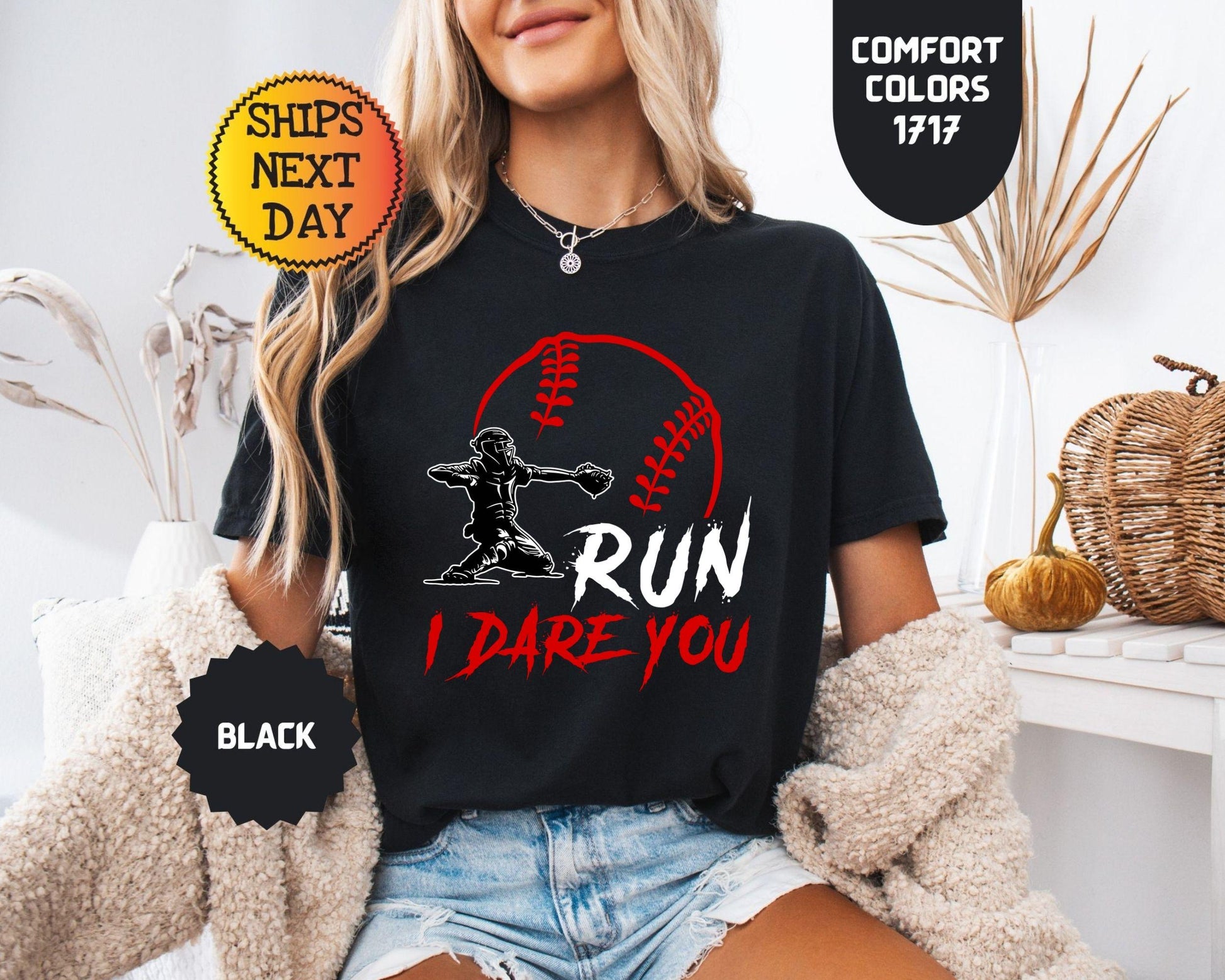 Comfort Colors Run Dare Baseball Catcher Sports Humor Tee (1)