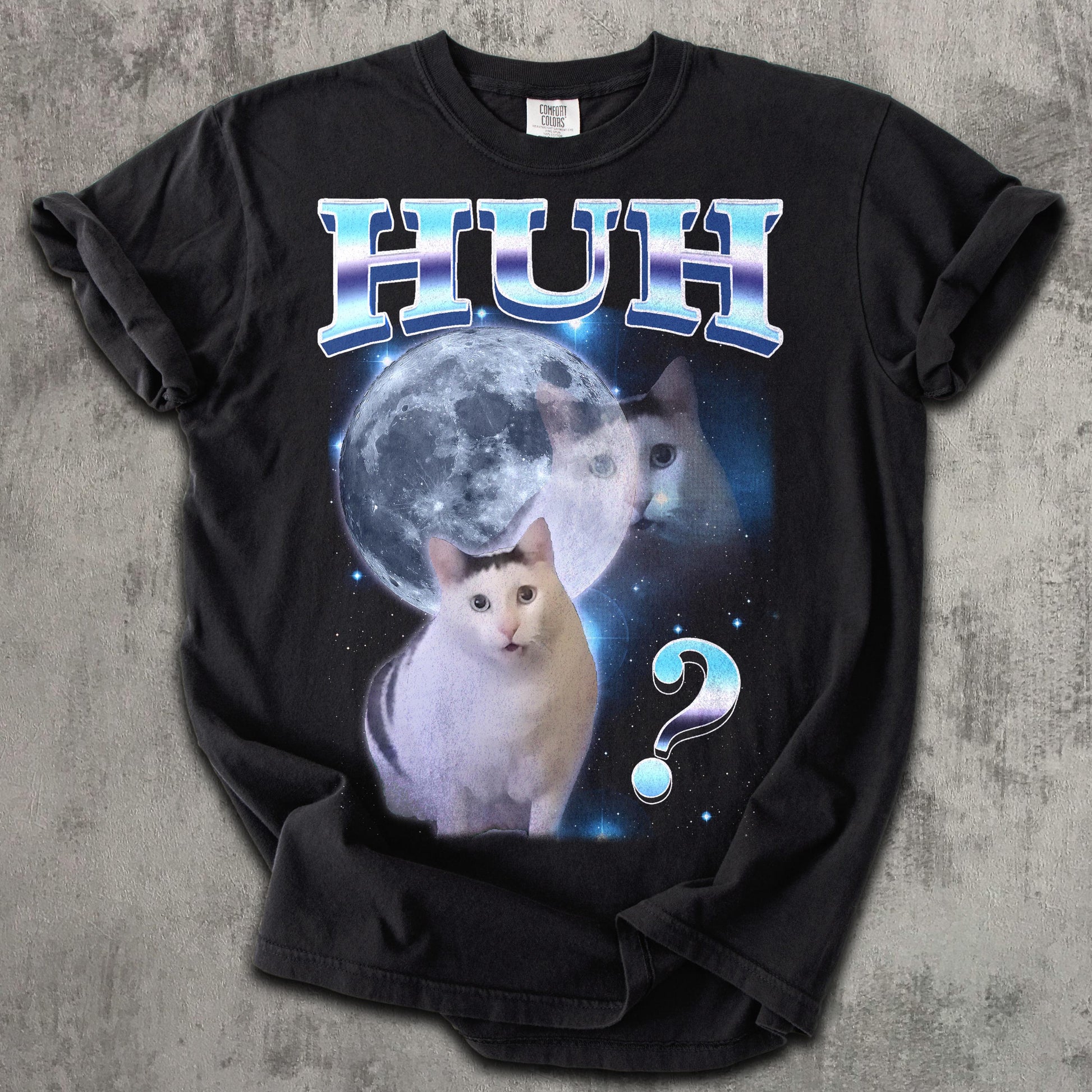 Huh Dank Cat Meme Tee Woman Man Ugly Unhinged Goofy Ahh Cats Clothes Comfort Colors Tee (1)