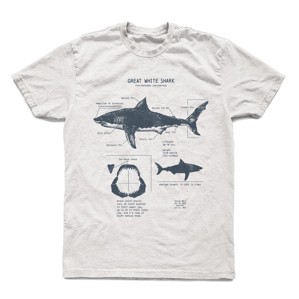 White Shark Anatomy Hand-Drawn Biology Diagram Screen Printed Ringspun (1)