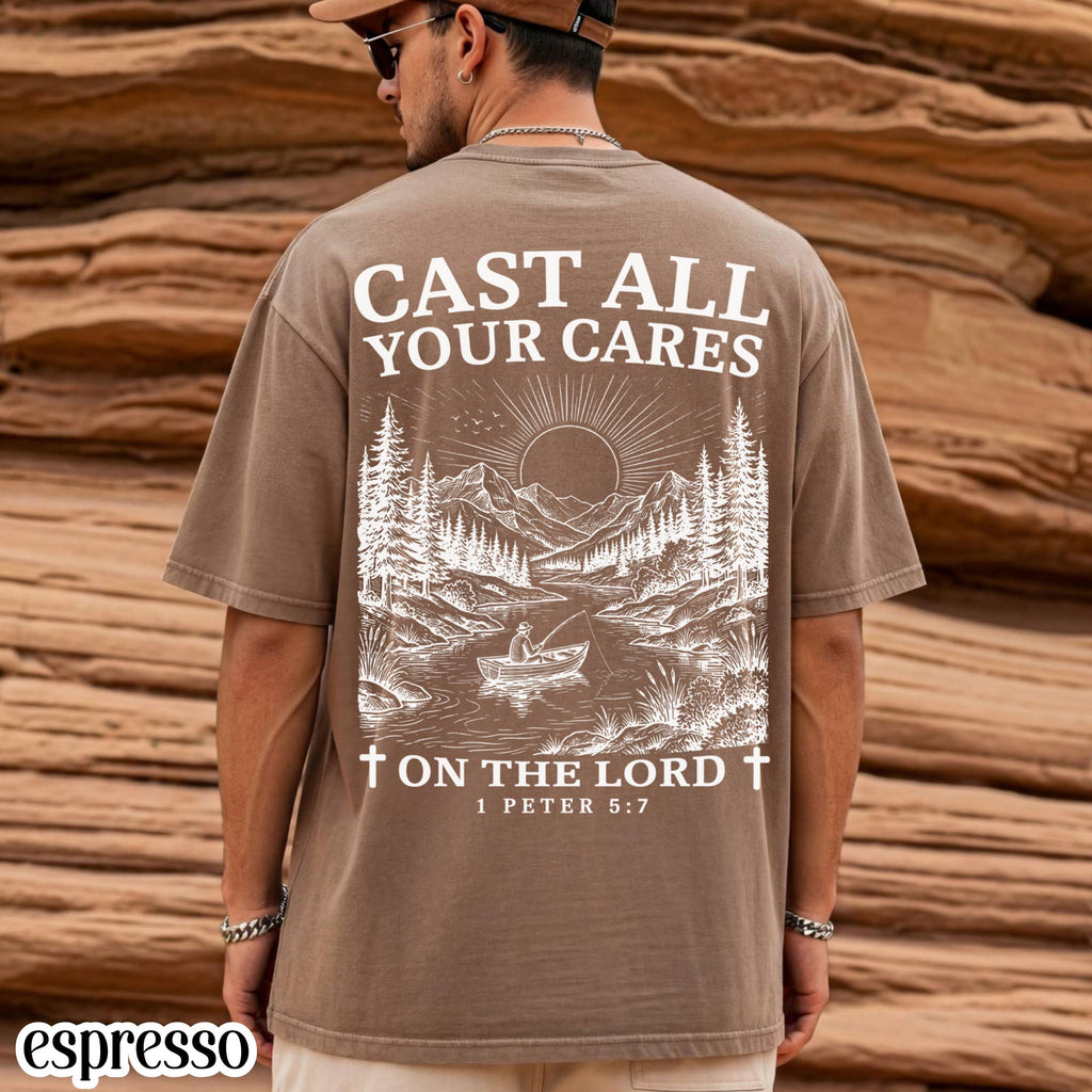 Christian Comfort Colors Cast Cares Lord Peter Nature River Fishing Boat Tee Faith Bible Verse Religious (1)