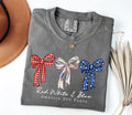 Comfort Colors Preppy Coquette Red White Blue Bow Floral Patriotic America 250 Years Independence Day (1)