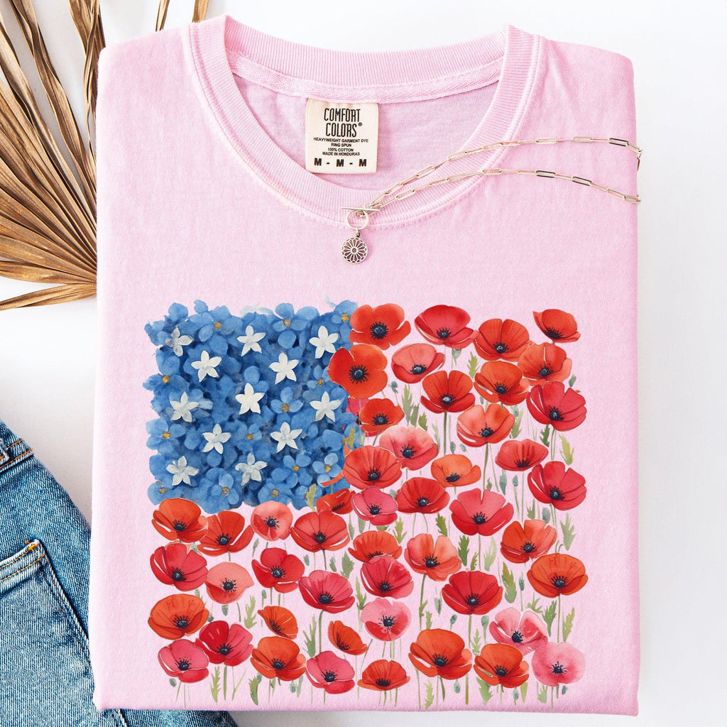 Floral Flag Usa Patriotic America 4th July Comfort Colors (1)